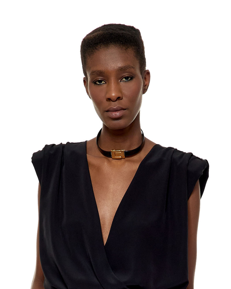 Faux leather effect choker necklace
