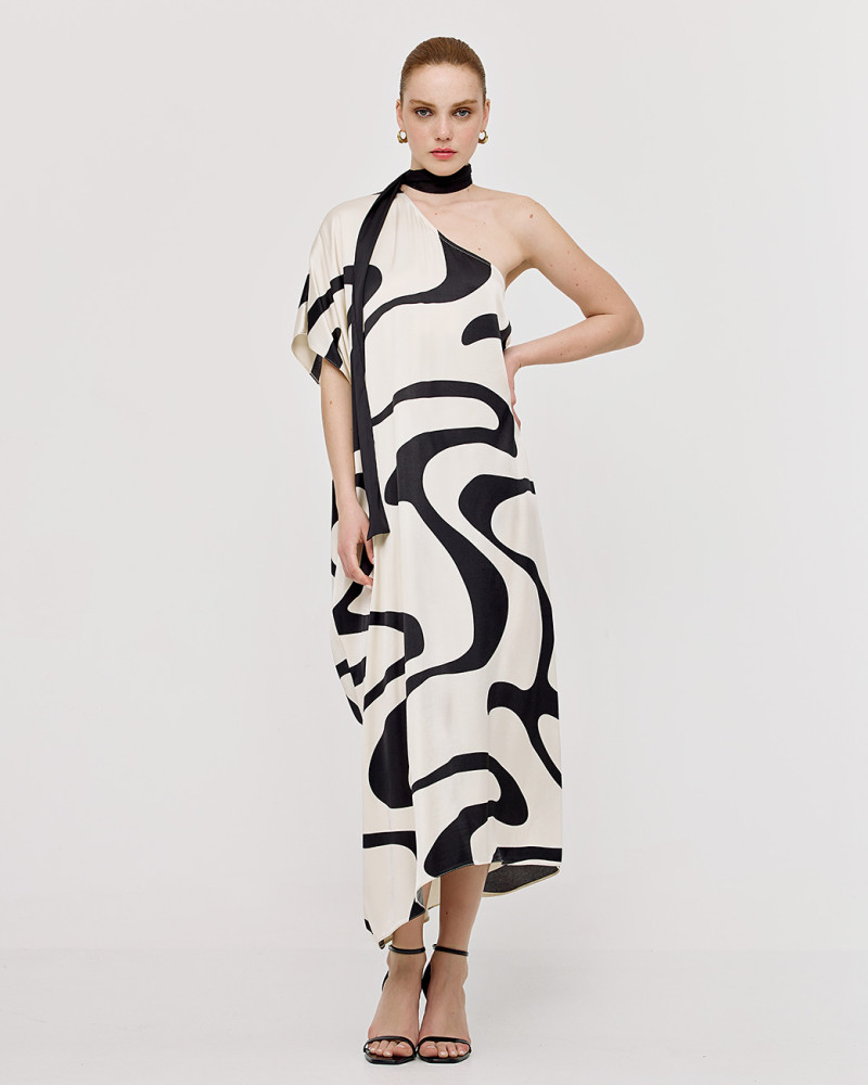 Midi one-shoulder printed dress
