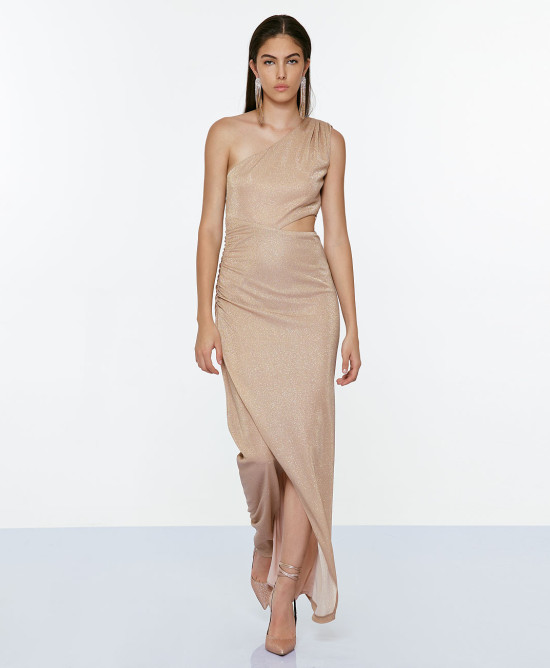 One shoulder lurex dress with cutouts