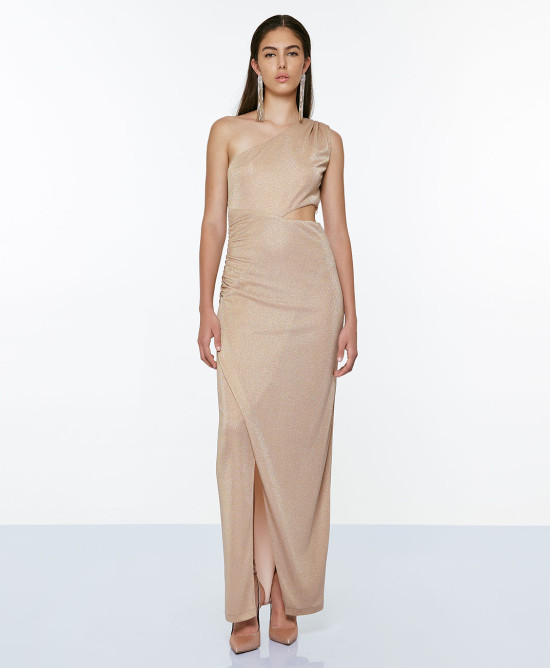 One shoulder lurex dress with cutouts