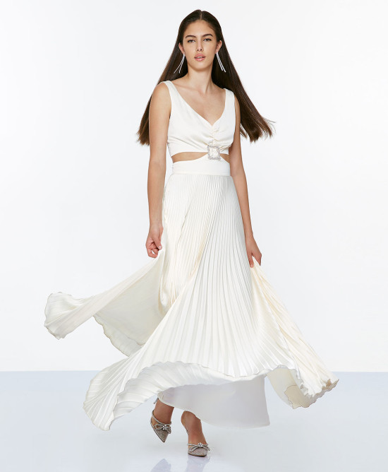Pleated dress with waist cut-outs