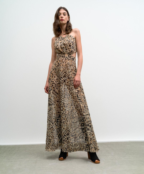 Maxi printed dress with buckle