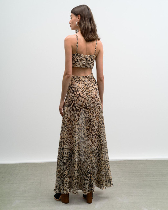 Maxi printed dress with buckle