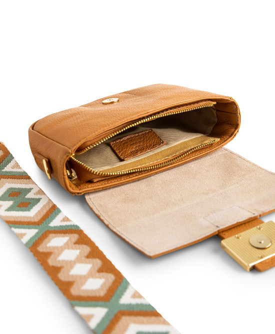 Leather bag geometrical print strap