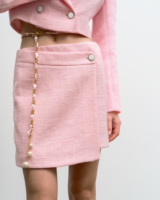 Wrapover tweed mini skirt