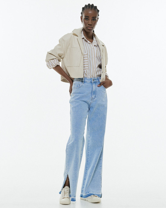 Denim pants with side bottom slits