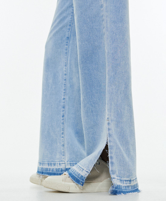 Denim pants with side bottom slits