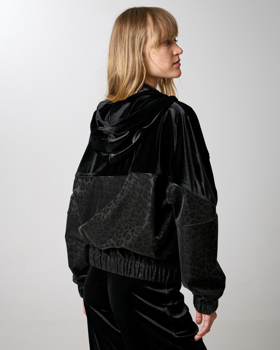Animal print velvet bomber jacket with piping