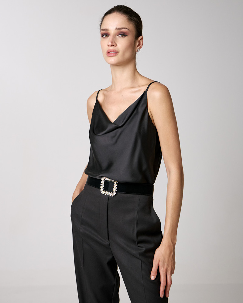 Satin draped top with straps