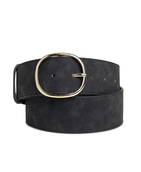 Belt with metallic oval buckle