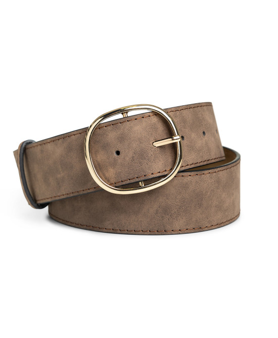 Belt with metallic oval buckle