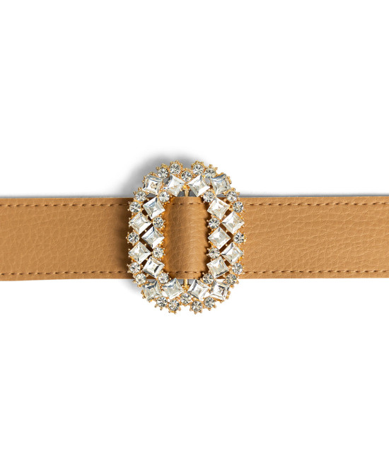 Thin belt with oval rhinestone buckle