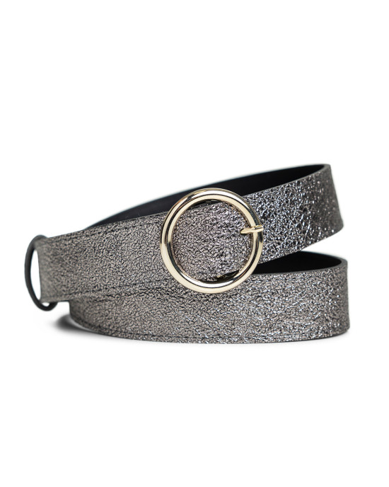 Belt with metallic round buckle