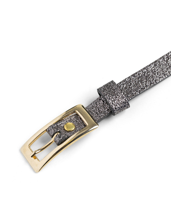 Metallic thin belt with rectangular buckle