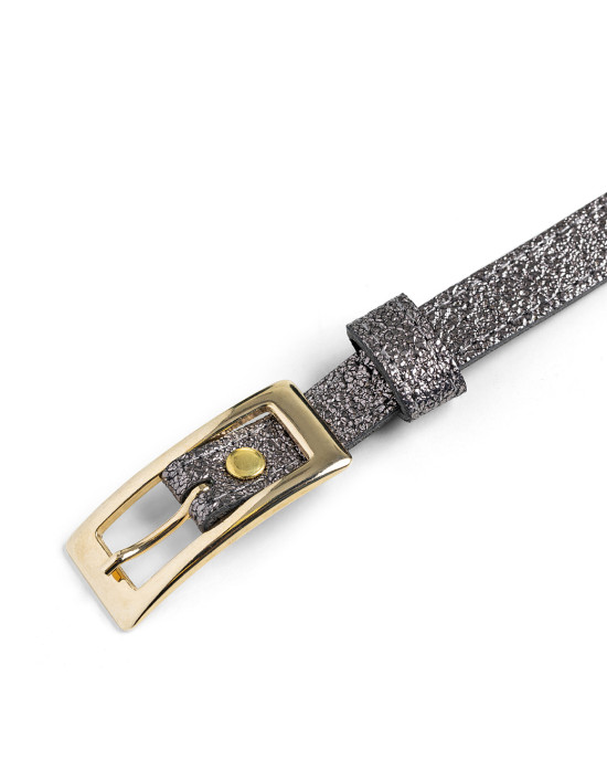 Metallic thin belt with rectangular buckle