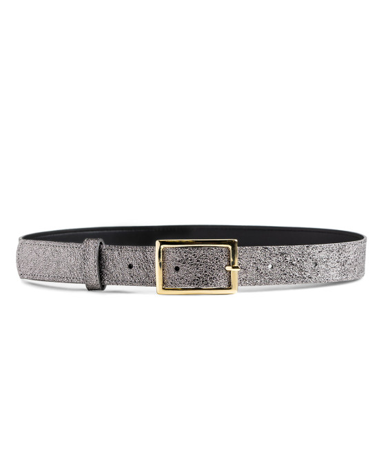 Metallic wide belt with rectangular buckle