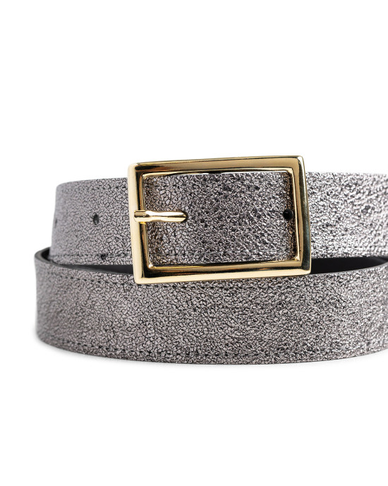Metallic wide belt with rectangular buckle