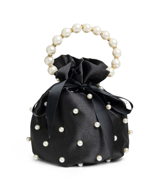 Satin pouch bag with pearls
