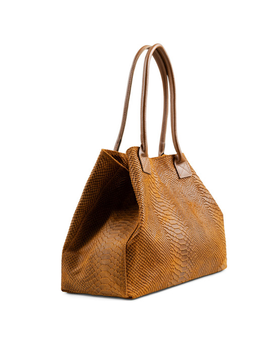 Leather croco effect shopping bag