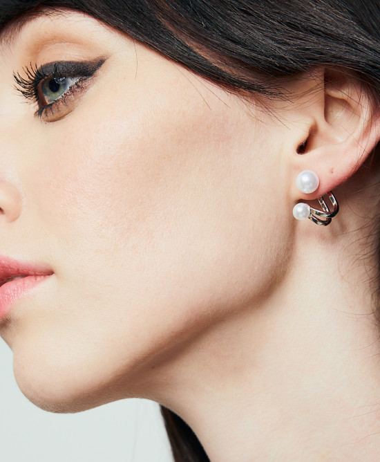 Earrings double pearl