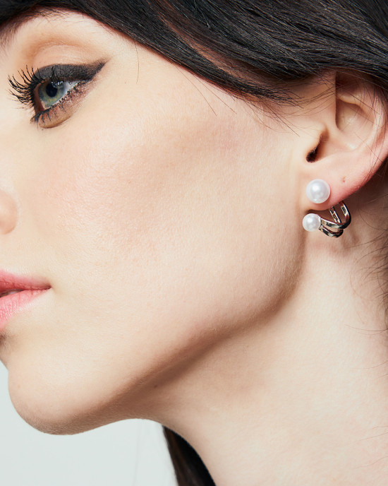 Earrings double pearl