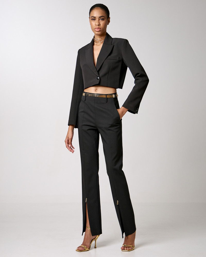 Straight-leg pants with golden zippers