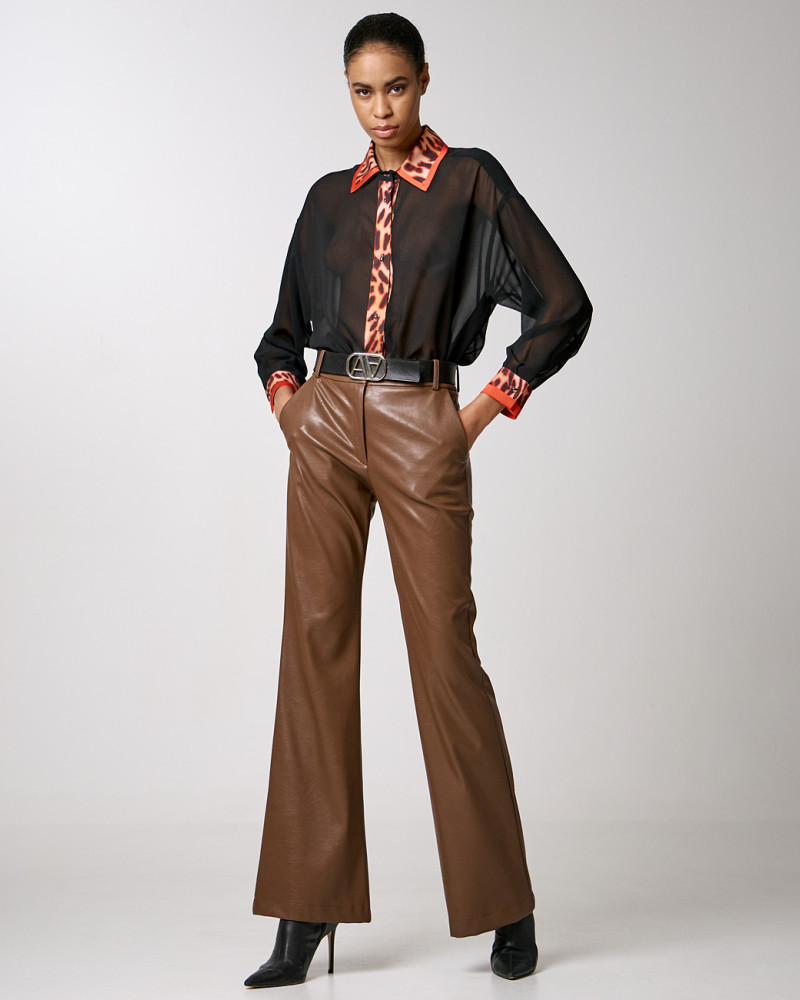 Flare faux leather effect pants