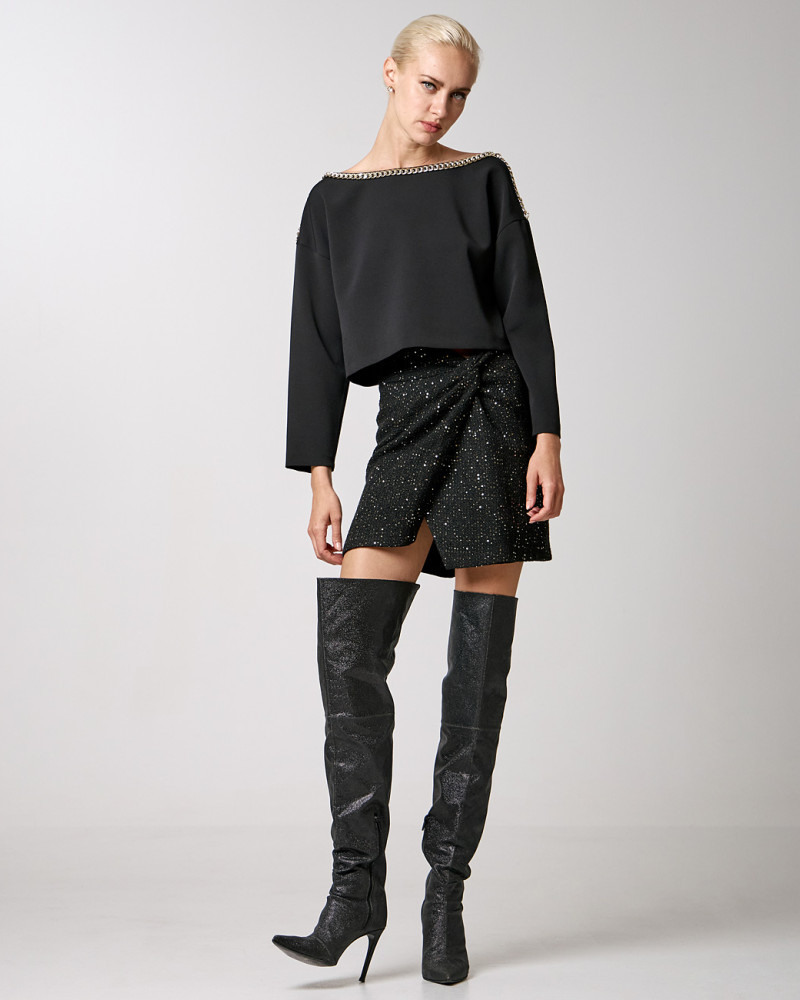 Asymmetric tweed skirt