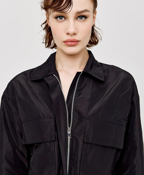 Cropped bomber jacket with pockets