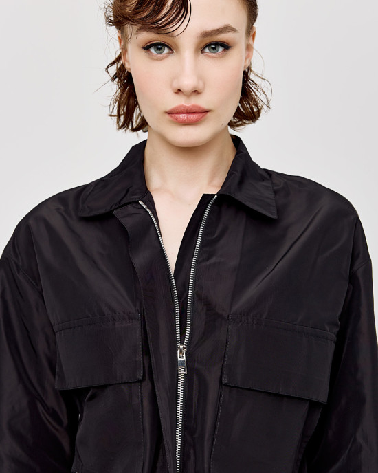 Cropped bomber jacket with pockets