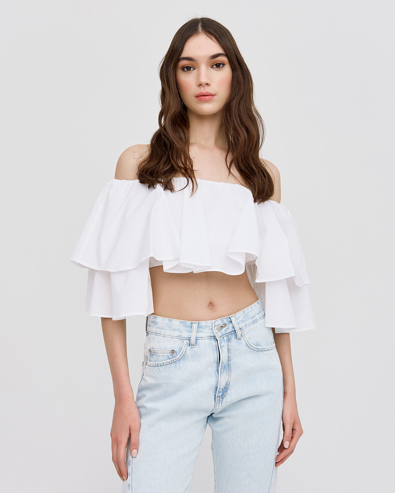 Cropped off-the-shoulder ruffled top