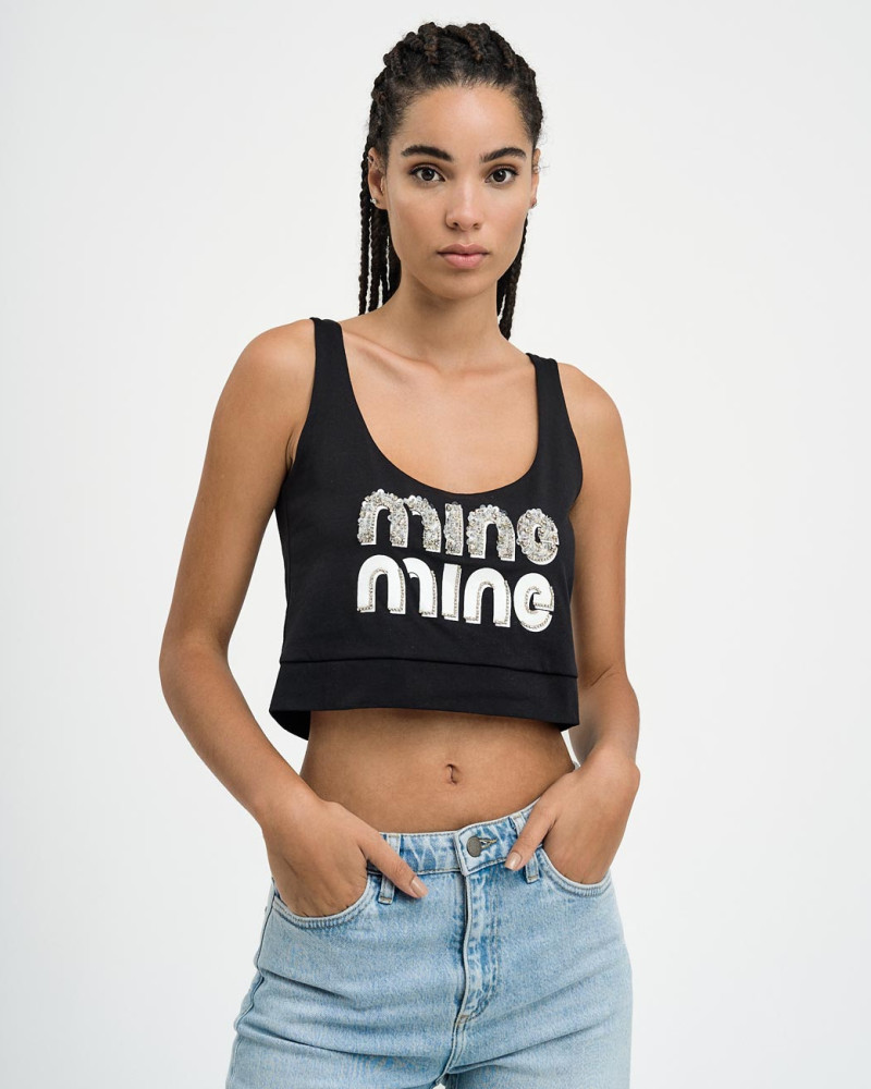 Cropped top with embroidered rhinestones