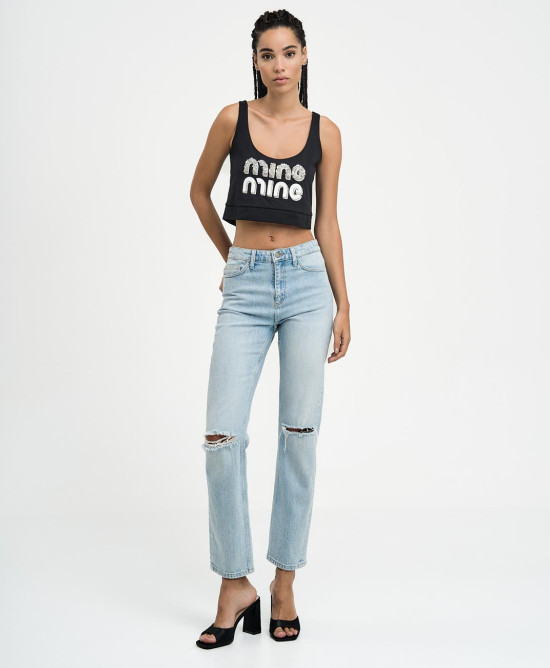 Cropped top with embroidered rhinestones
