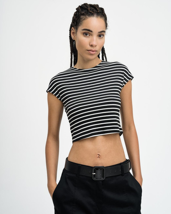 Cropped striped ribbed top