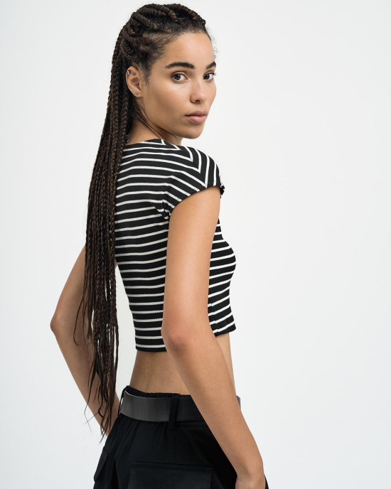 Cropped striped ribbed top