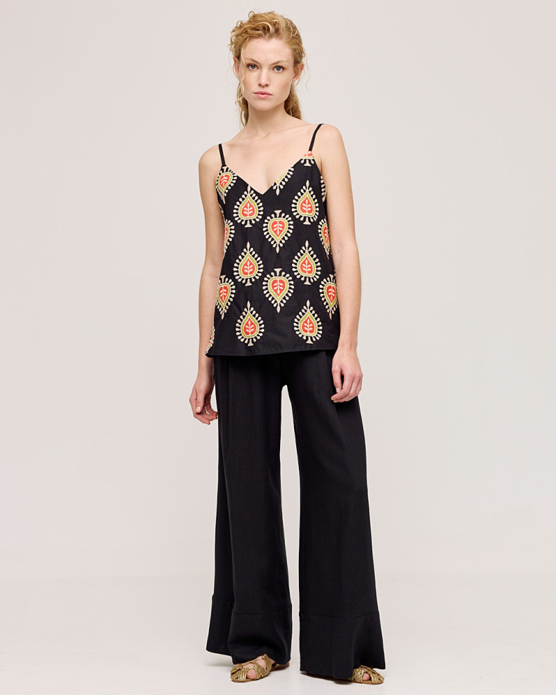 Ethnic-embroidered top with straps