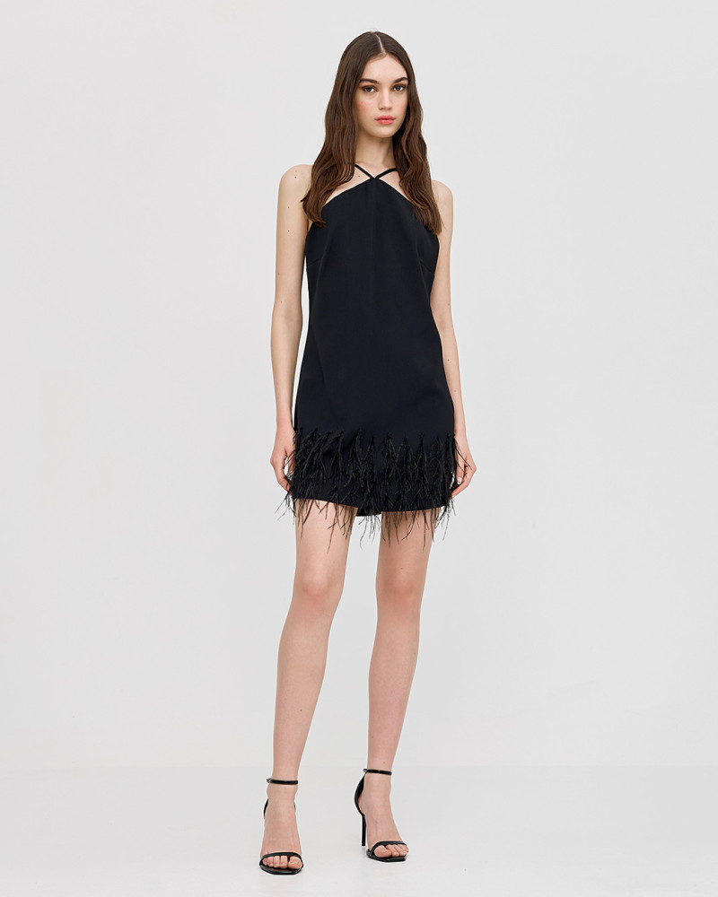 Mini dress with feathers
