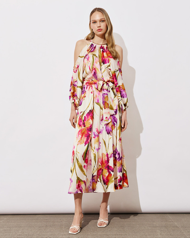 Floral dress with cut-out shoulders