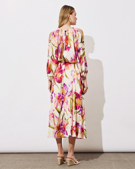 Floral dress with cut-out shoulders
