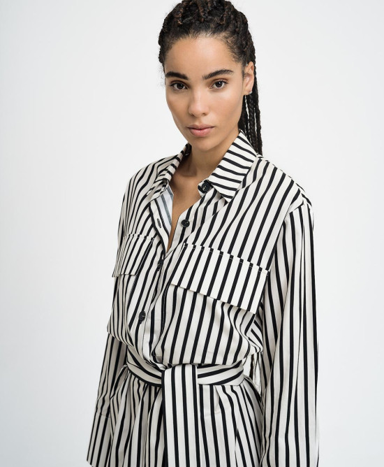 Shirt dress with stripes
