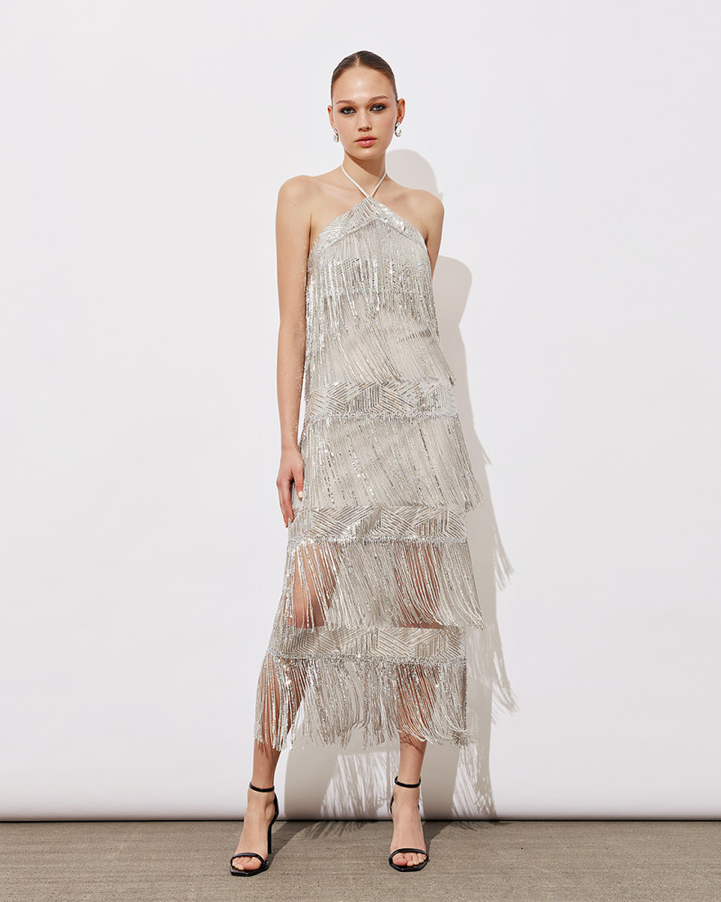 Dress with sequin fringes