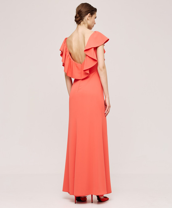 Maxi ruffled dress with a slit