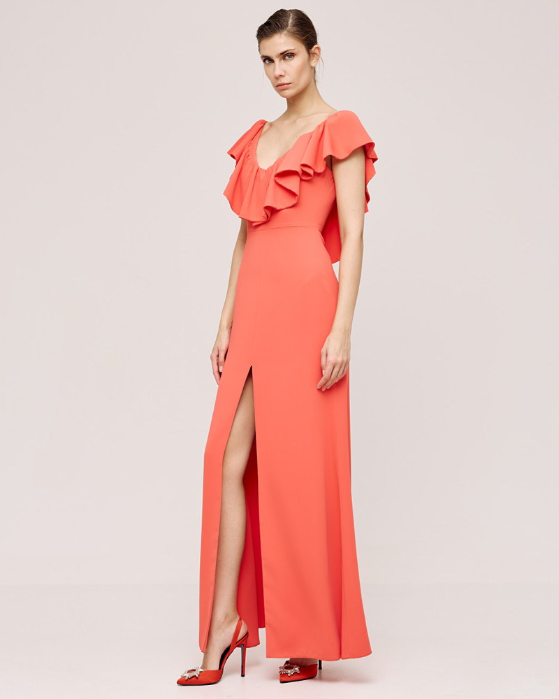Maxi ruffled dress with a slit