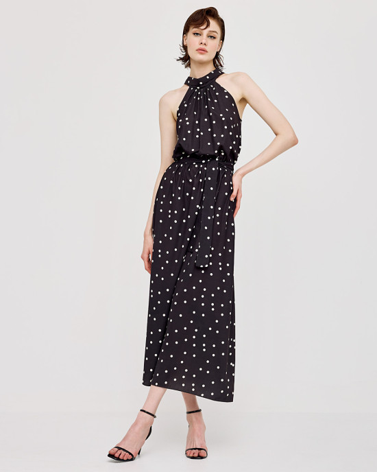 Polka-dot dress with a halter neckline