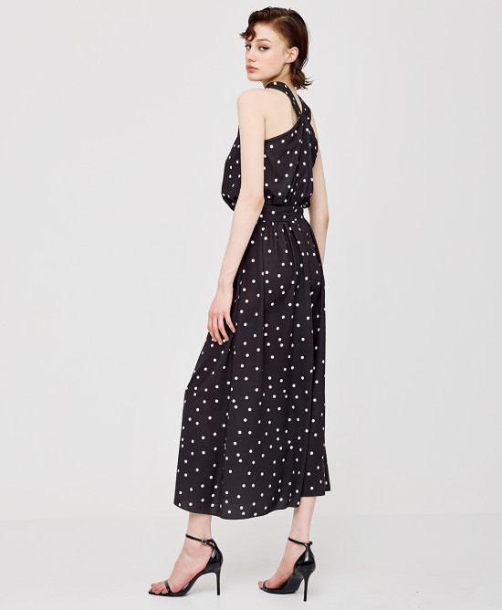 Polka-dot dress with a halter neckline
