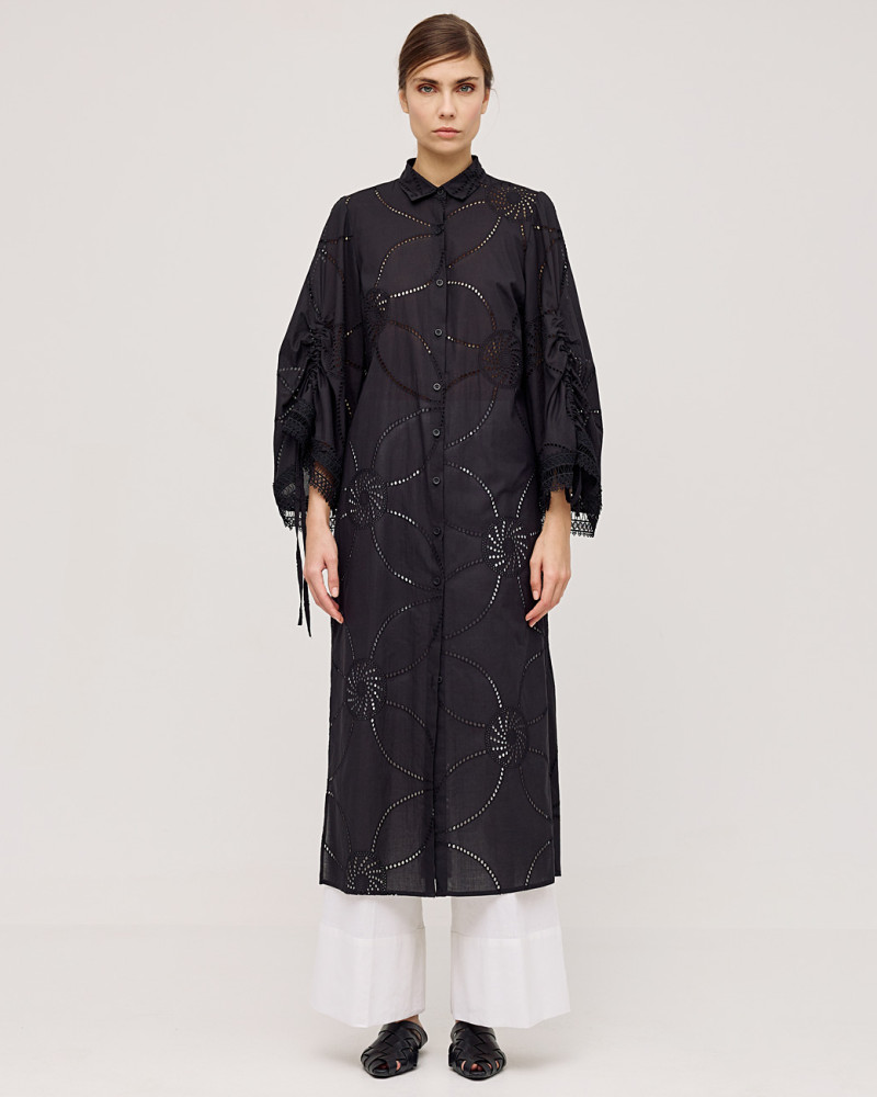 Broderie shirt dress with gatherings