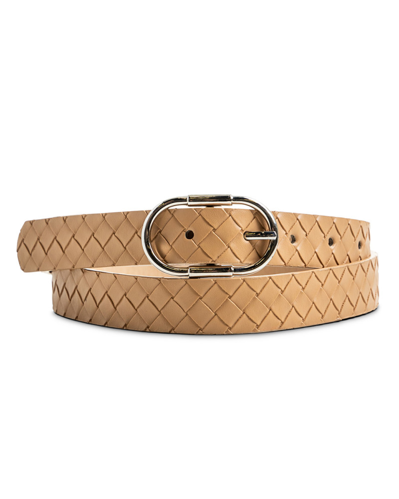 Faux leather effect belt with oval buckle