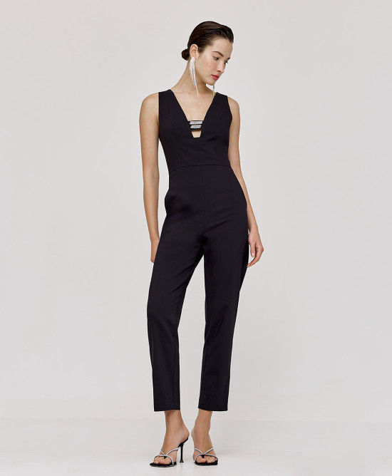 Jumpsuit with rhinestones and V