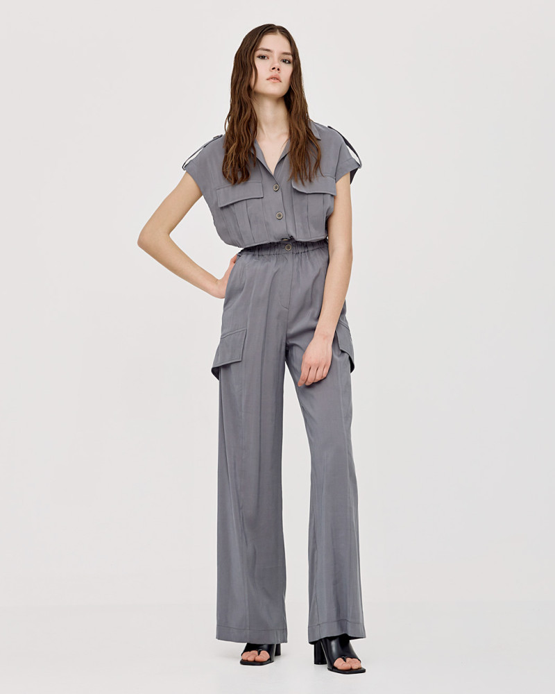 Jumpsuit with pockets and shoulder tabs