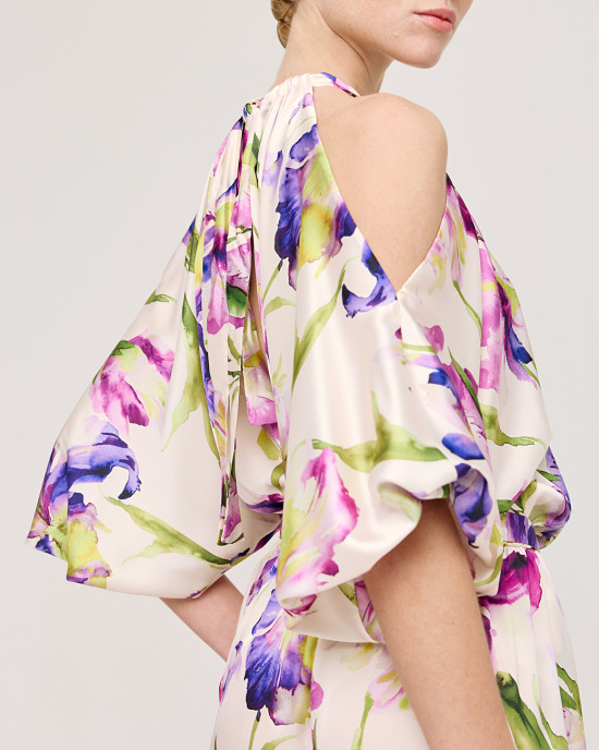 Floral jumpsuit with cut-out shoulders